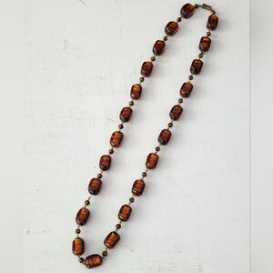 Vintage Amber Glass Bead Single Strand Necklace 12.75"